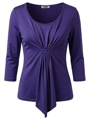 Overmal Womens Purple Gathered Ruched Front Top Y2K  Stretchy Blouse Sz S